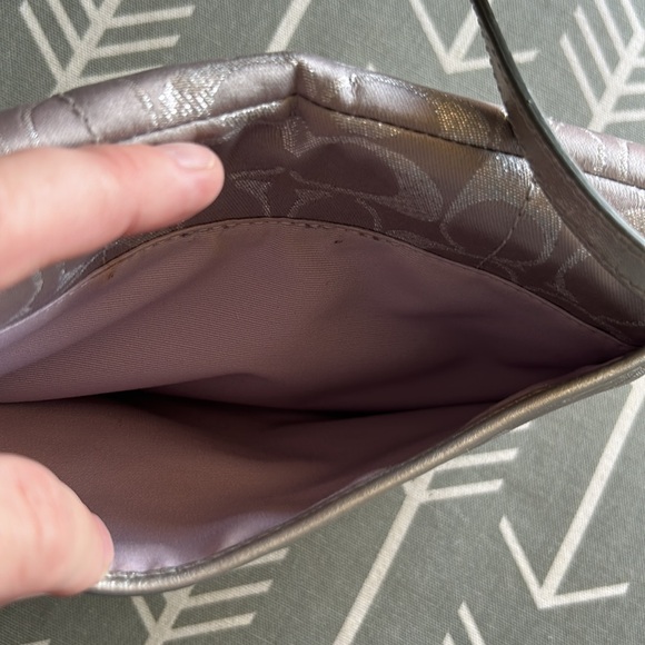 COACH Signature Metallic Silver Buckle Flap Crossbody Shoulder Bag - Picture 12 of 15